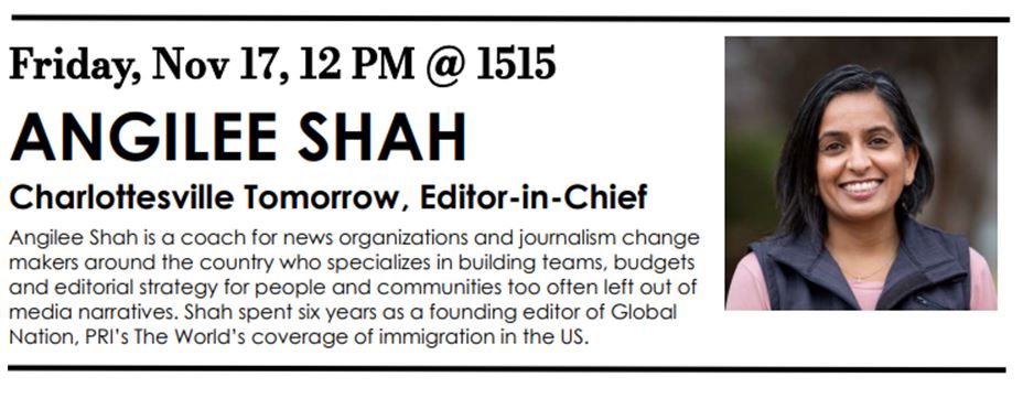 Public Media Career Talk with Angilee Shah of Charlottesville Tomorrow